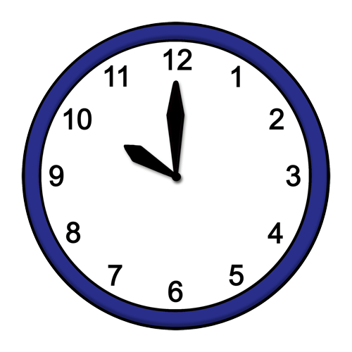 Die Zeichnung einer analogen Uhr, die zehn Uhr anzeigt.